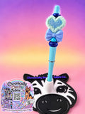 Blue Flocked Heart & Bow Beaded Pen