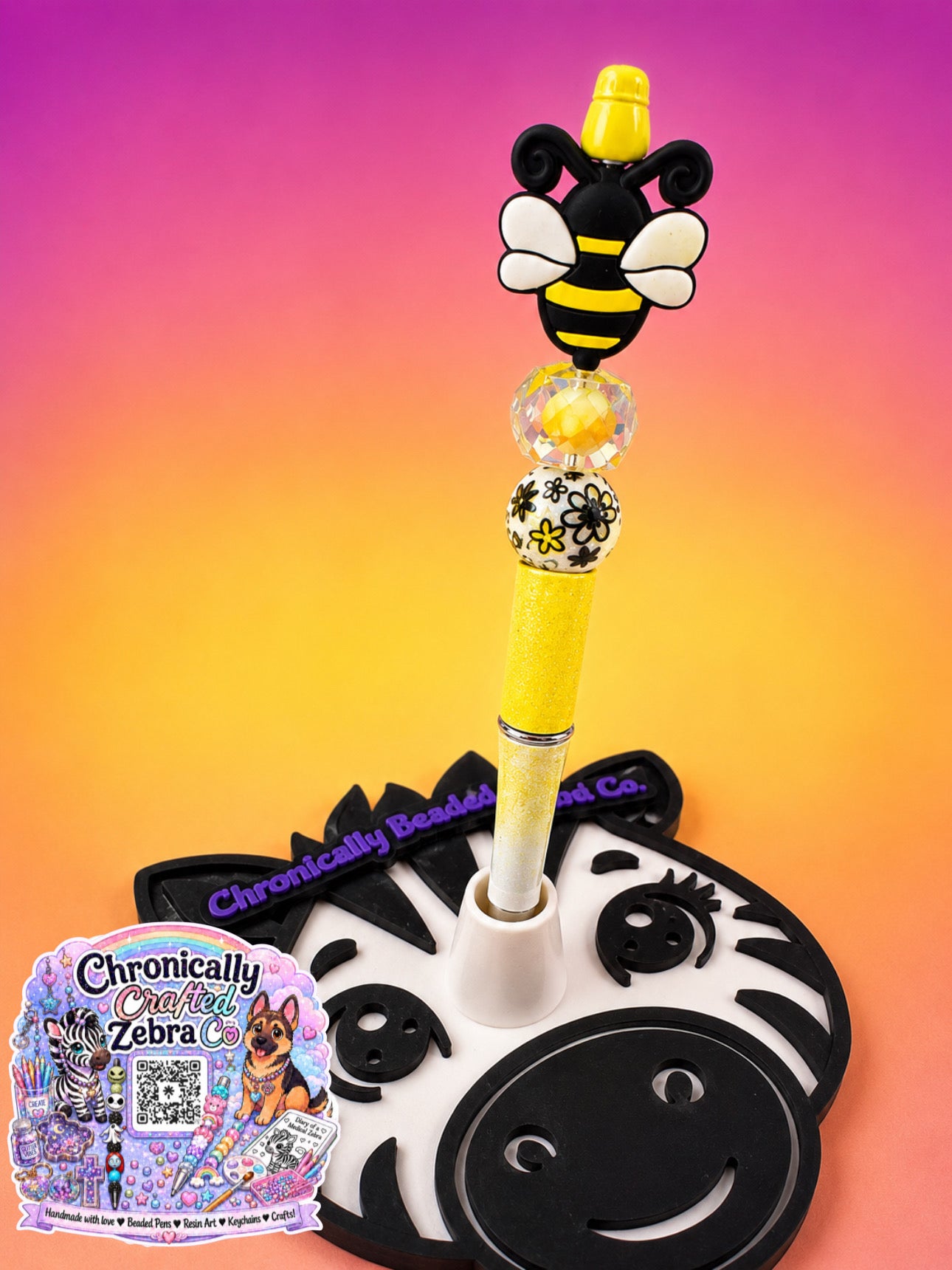 Bee-utiful Yellow Floral Beaded Pen