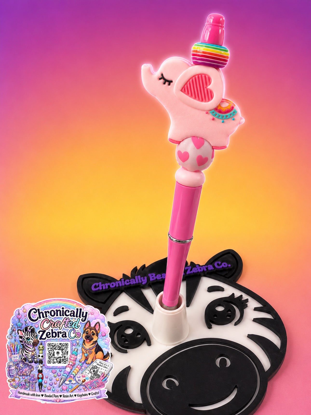 Pink Rainbow Elephant Beaded Pen