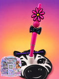 Hot Pink Flower & Black Bow Beaded Pen